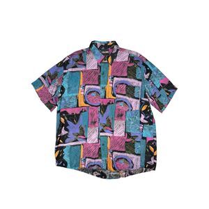 Vtg Colore Italia Men’s Large Short Sleeve Button Down Shirt Loud Abstract 90s